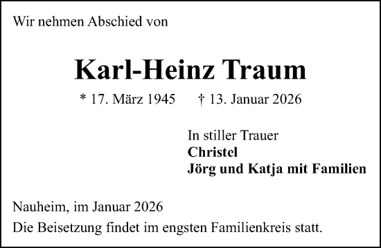 Traueranzeige von Karl-Heinz Traum von Groß-Gerauer Echo