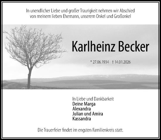 Traueranzeige von Karlheinz Becker von Darmstädter Echo
