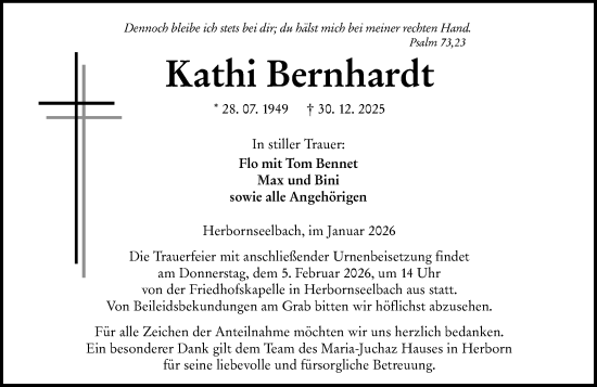 Traueranzeige von Kathi Bernhardt von Dill Block