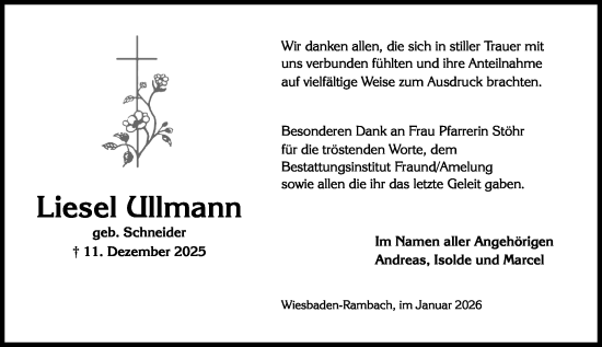 Traueranzeige von Liesel Ullmann von Wiesbadener Kurier