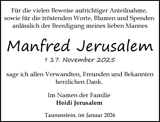 Traueranzeige von Manfred Jerusalem von Wiesbadener Kurier