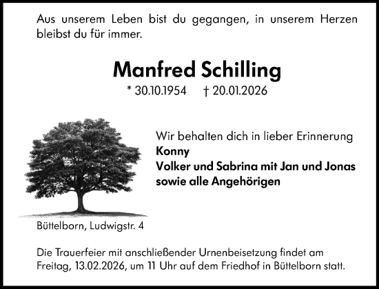 Traueranzeige von Manfred Schilling von Groß-Gerauer Echo