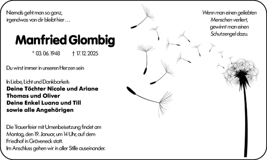 Traueranzeige von Manfried Glombig von Weilburger Tageblatt