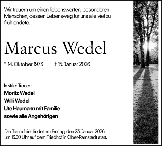 Traueranzeige von Marcus Wedel von Darmstädter Echo