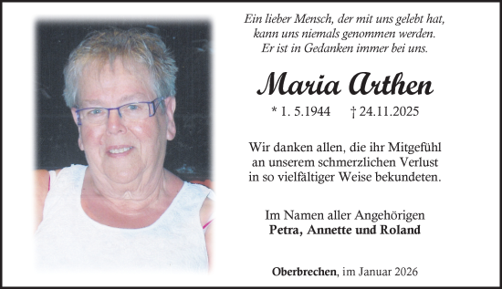 Traueranzeige von Maria Arthen von Camberger Anzeiger