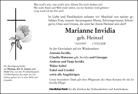 Traueranzeige von Marianne Invidia von Dill Block
