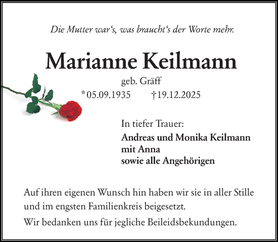 Traueranzeige von Marianne Keilmann von Starkenburger Echo