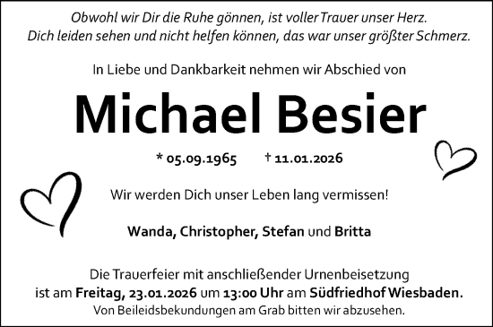 Traueranzeige von Michael Besier von Wiesbadener Kurier