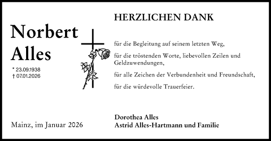 Traueranzeige von Norbert Alles von Allgemeine Zeitung Mainz