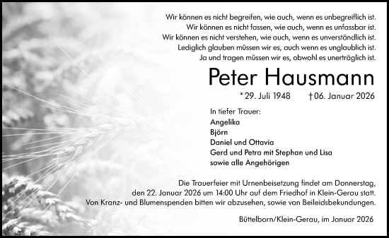 Traueranzeige von Peter Hausmann von Groß-Gerauer Echo