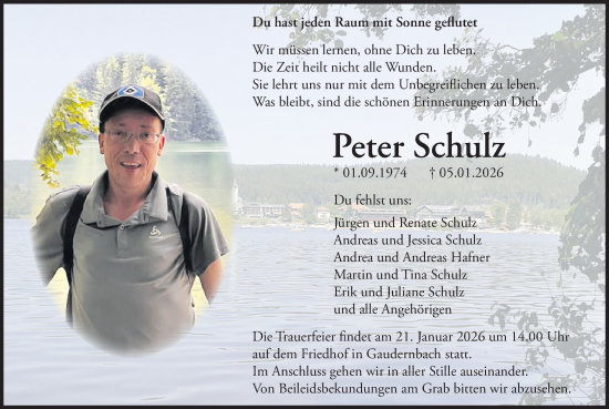 Traueranzeige von Peter Schulz von Weilburger Tageblatt