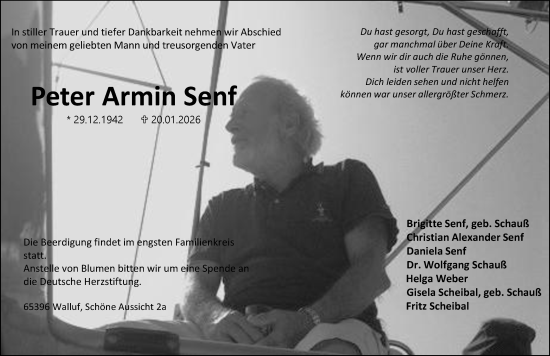 Traueranzeige von Peter Armin Senf von Wiesbadener Kurier