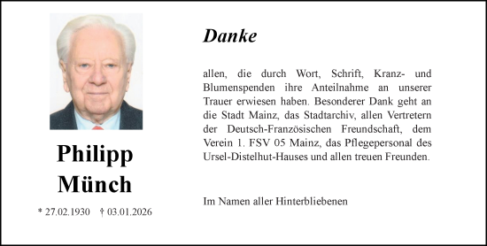Traueranzeige von Philipp Münch von Allgemeine Zeitung Mainz