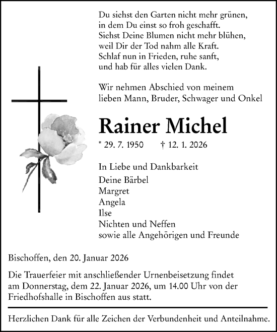 Traueranzeige von Rainer Michel von Dill Block