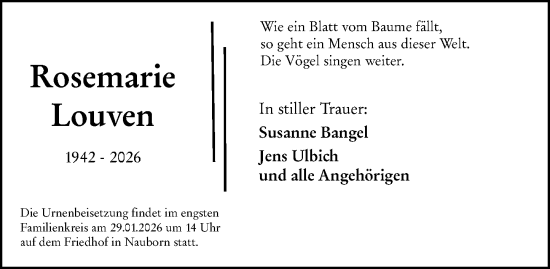 Traueranzeige von Rosemarie Louven von Wetzlarer Neue Zeitung