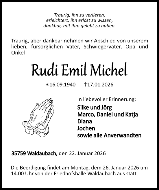 Traueranzeige von Rudi Emil Michel von Dill Block