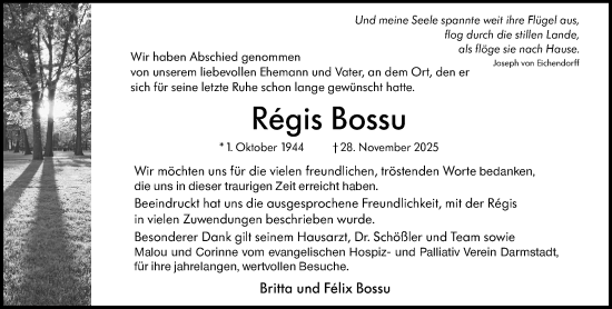Traueranzeige von Régis Bossu von Darmstädter Echo