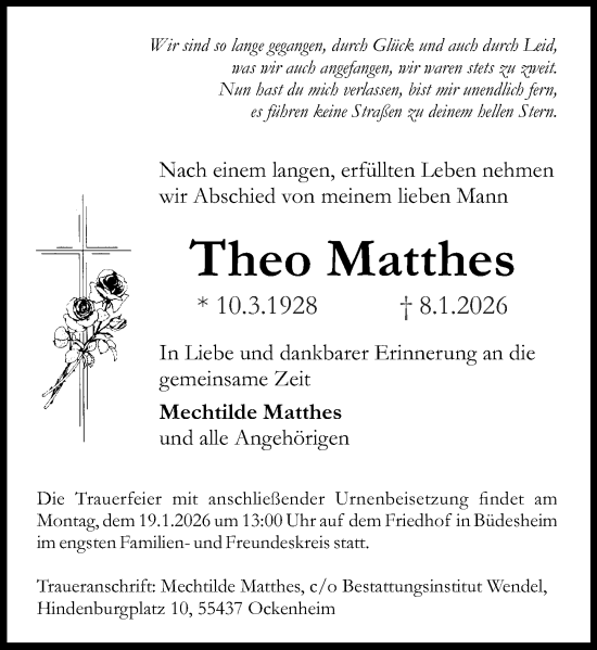Traueranzeige von Theo Matthes von Allgemeine Zeitung Rheinhessen-Nahe