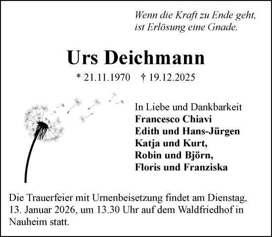 Traueranzeige von Urs Deichmann von Rüsselsheimer Echo