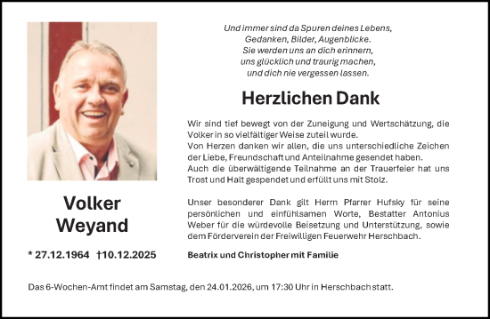 Traueranzeige von Volker Weyand von Nassauische Neue Presse