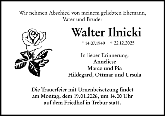 Traueranzeige von Walter Ilnicki von Rüsselsheimer Echo