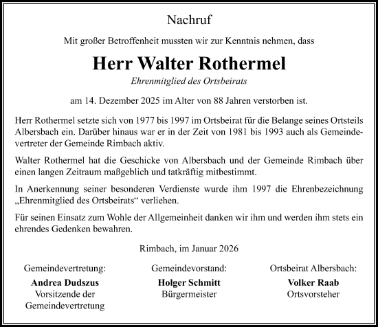 Traueranzeige von Walter Rothermel von Starkenburger Echo