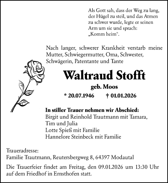 Traueranzeige von Waltraud Stofft von Darmstädter Echo