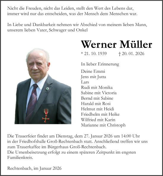 Traueranzeige von Werner Müller von Wetzlarer Neue Zeitung
