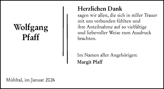 Traueranzeige von Wolfgang Pfaff von Darmstädter Echo