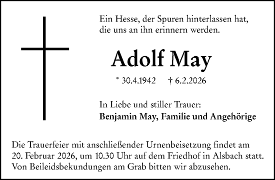 Traueranzeige von Adolf May von Darmstädter Echo