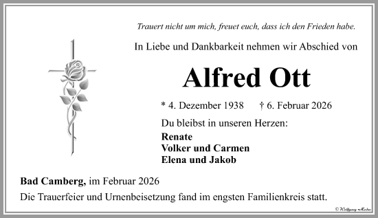Traueranzeige von Alfred Ott von Camberger Anzeiger