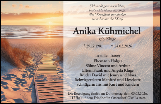 Traueranzeige von Anika Kühmichel von Weilburger Tageblatt