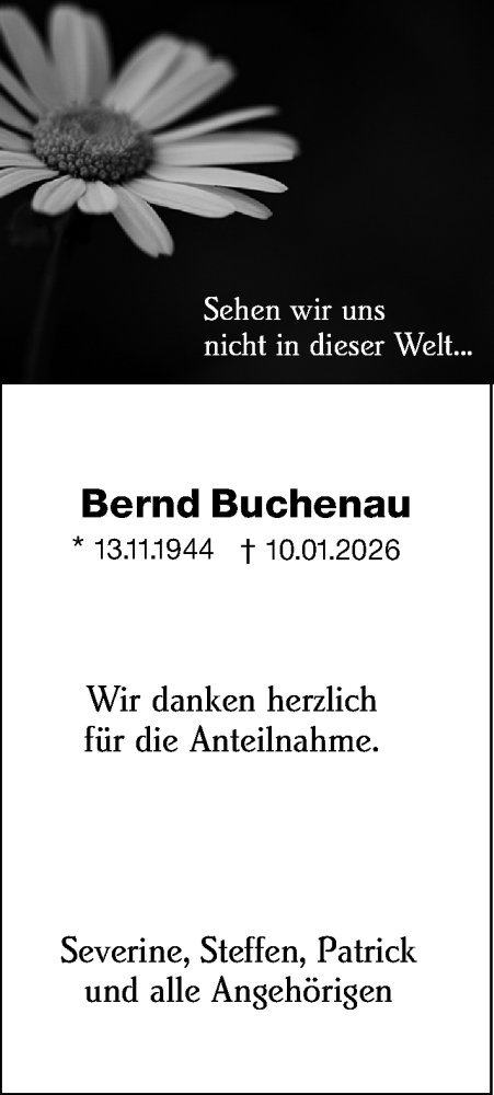 Traueranzeige von Bernd Buchenau von Camberger Anzeiger