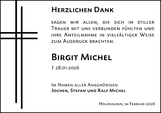 Traueranzeige von Birgit Michel von Hinterländer Anzeiger