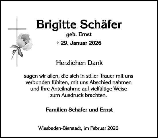 Traueranzeige von Brigitte Schäfer von Wiesbadener Kurier