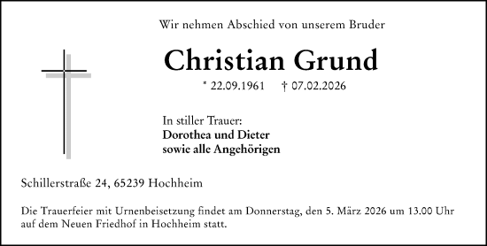 Traueranzeige von Christian Grund von Hochheimer Zeitung