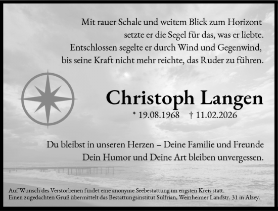 Traueranzeige von Christoph Langen von Allgemeine Zeitung Alzey