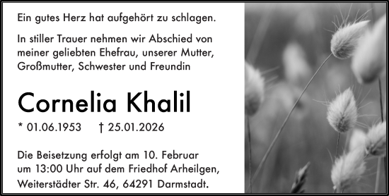 Traueranzeige von Cornelia Khalil von Darmstädter Echo