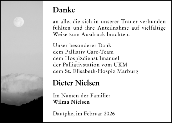 Traueranzeige von Dieter Nielsen von Hinterländer Anzeiger