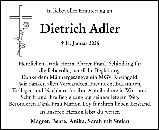 Traueranzeige von Dietrich Adler von Wiesbadener Kurier