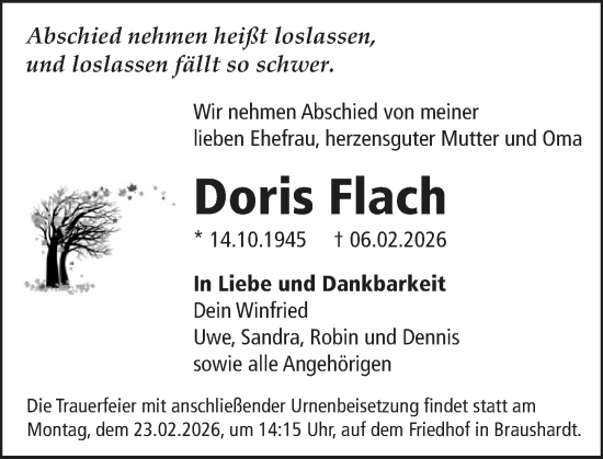 Traueranzeige von Doris Flach von Darmstädter Echo