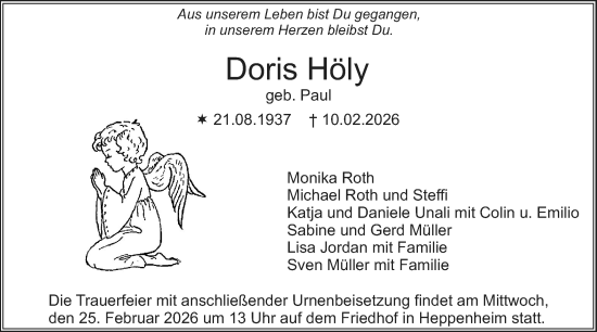 Traueranzeige von Doris Höly von Starkenburger Echo