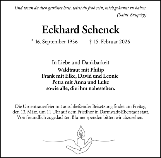 Traueranzeige von Eckhard Schenck von Darmstädter Echo