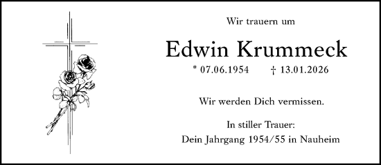 Traueranzeige von Edwin Krummeck von Rüsselsheimer Echo