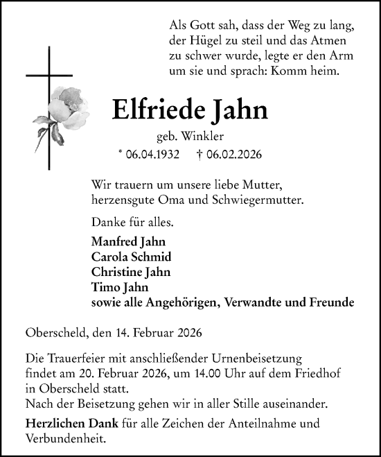 Traueranzeige von Elfriede Jahn von Dill Block