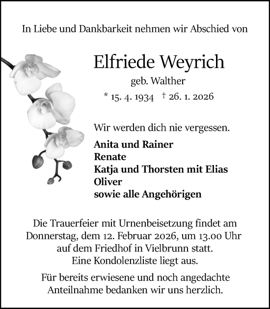 Traueranzeige von Elfriede Weyrich von Odenwälder Echo