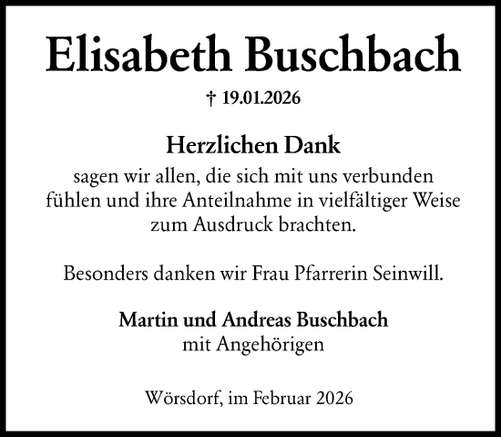 Traueranzeige von Elisabeth Buschbach von Idsteiner Land/Untertaunus