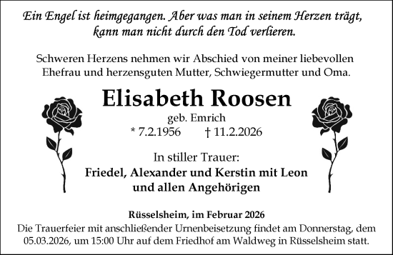 Traueranzeige von Elisabeth Roosen von Rüsselsheimer Echo