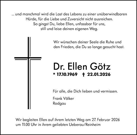 Traueranzeige von Ellen Götz von Darmstädter Echo