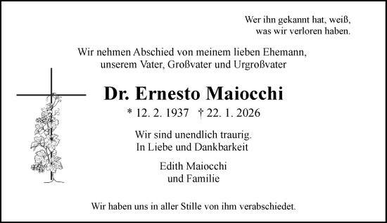 Traueranzeige von Ernesto Maiocchi von Allgemeine Zeitung Mainz